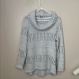 Cozy Gray Striped Cowl Neck Sweater